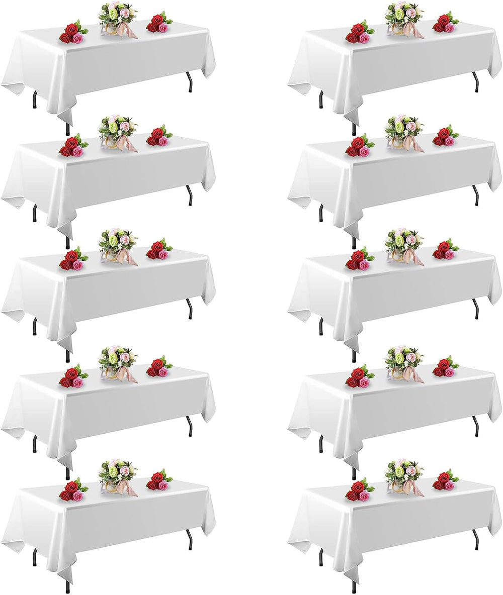 FINDYOU 10 Pack White Table Cloth Rectangle Table 60 x 102 Inch Tablecloths f...