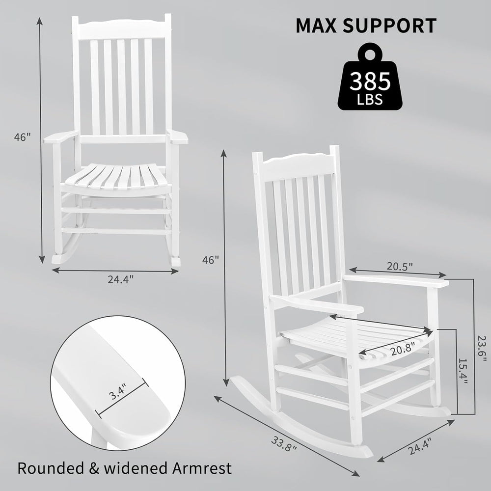 Outvita Outdoor Rocking Chair, Solid Wood High Back Rocker, White