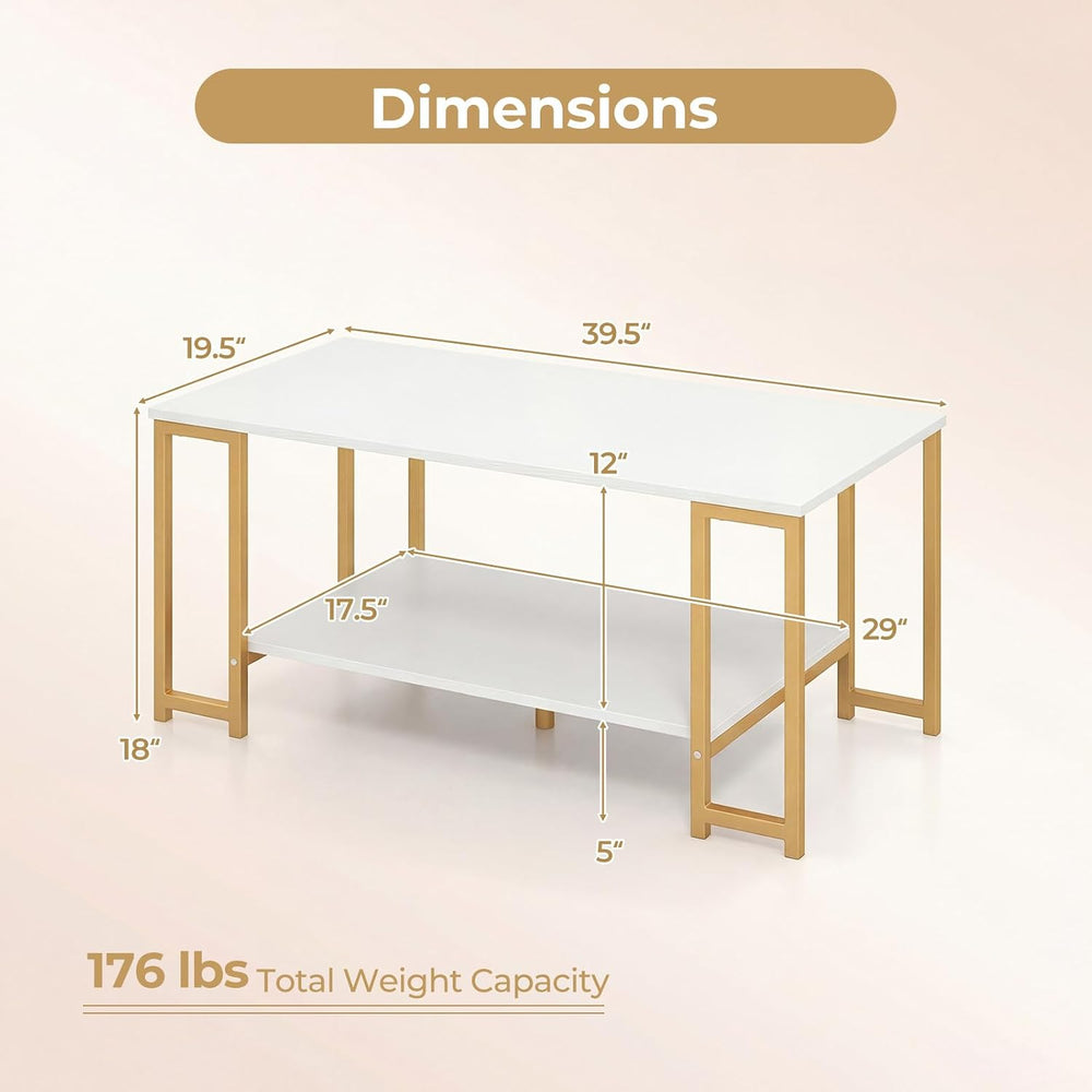 GIANTEX 2-Tier Coffee Table with Storage, 39.5" Center Table, Gold &...