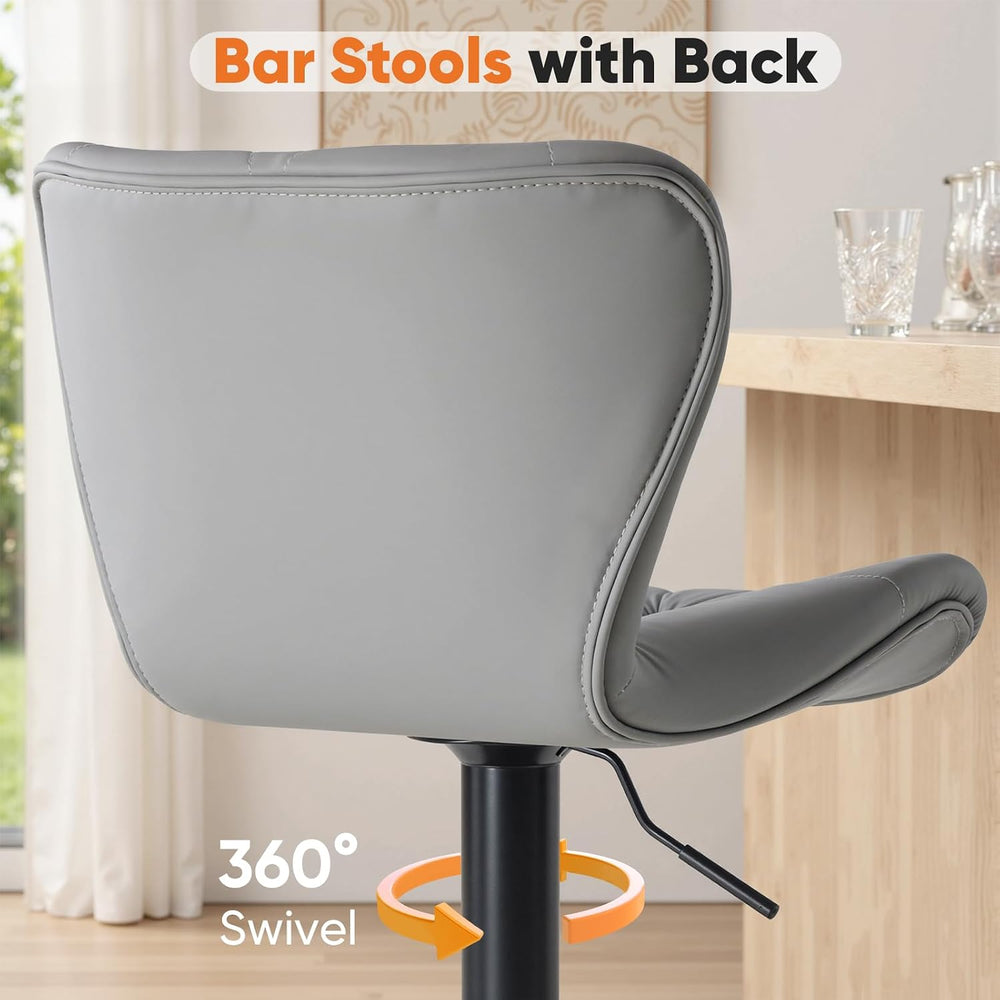 Sweetcrispy Bar Stools Set of 2, Faux Leather Swivel Adjustable Bar Chairs