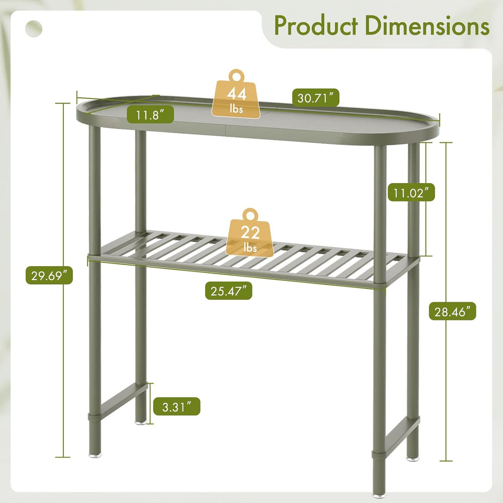 Small Console Table Bamboo 30.7", Modern Entryway Table Green 2-Tier, Na...