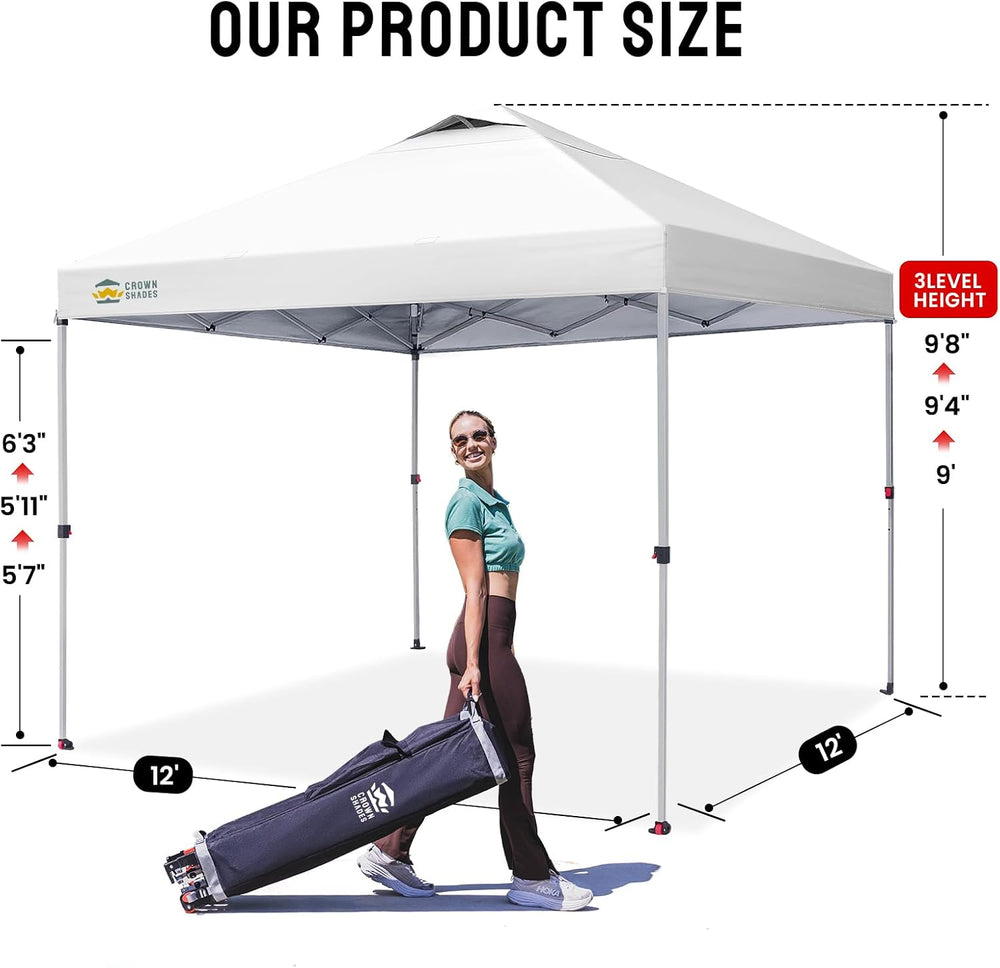 CROWN SHADES 12x12 Pop Up Canopy Tent with One Push Setup, Grid White