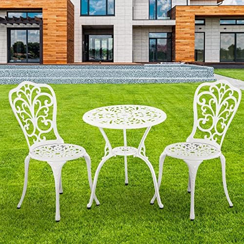 Patio Bistro Sets, Cast Aluminum Bistro Table and Chairs Set of 2 with Umbrel...