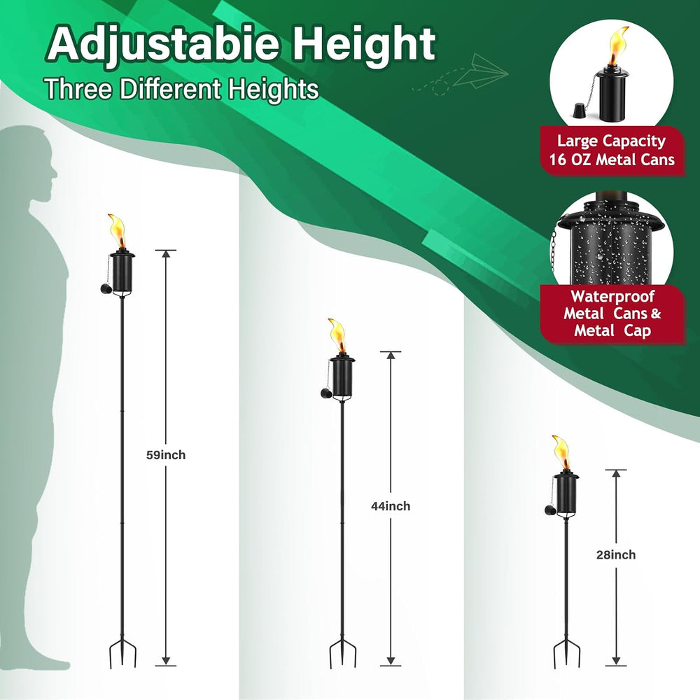 SNOGSWOG 4 Pack Garden Torches, 16 oz Metal Torch for Outside with 3-Prong Gr...