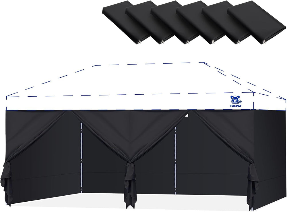 FANPAT 10x20ft Sidewalls with Door for Canopy, Black (6Pcs Sidewalls Only)