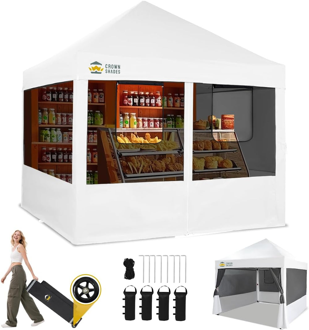 CROWN SHADES 10x10 Pop Up Canopy, Food Tents for Outdoor Serving, White
