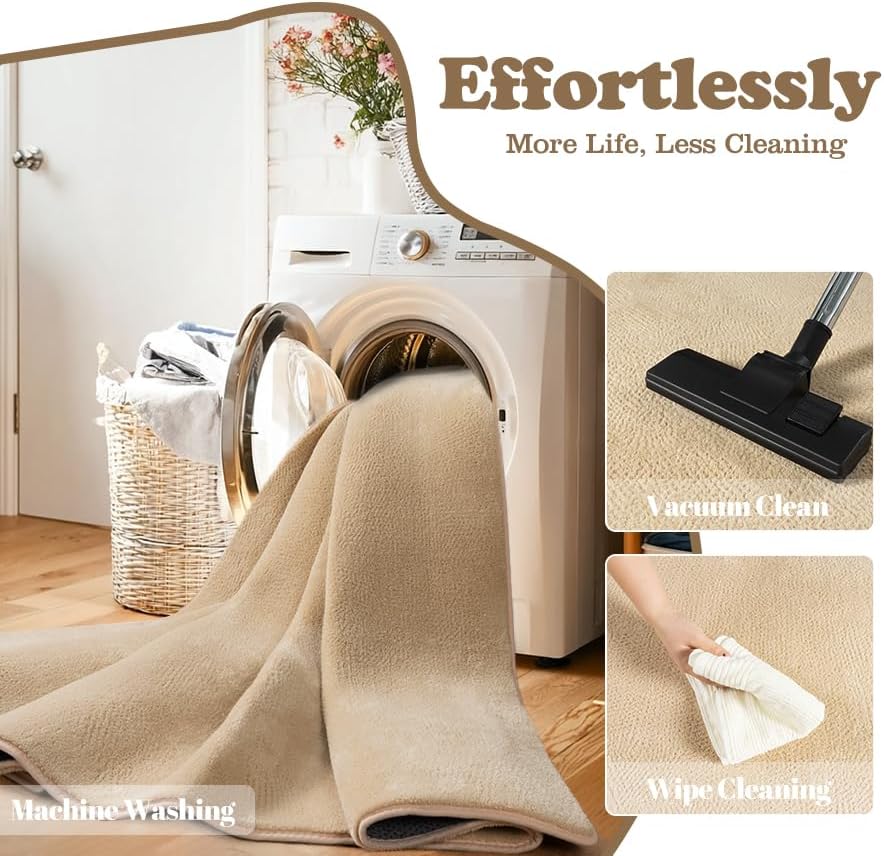 qulint Tan Hallway Rug 2x8, Modern Bedroom Runner Rug Non Slip Soft