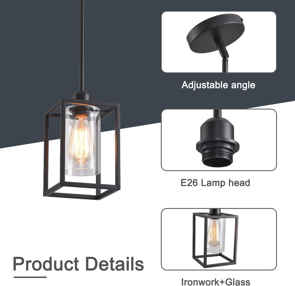 3 Pack Stem Rod Black Pendant Lights for Kitchen Island Industrial Lantern Pe...