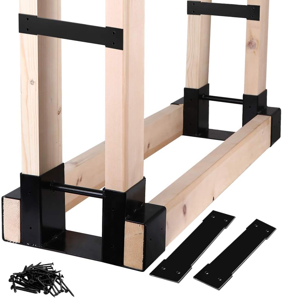 MOFEEZ Outdoor Firewood Log Storage Rack Bracket Kit,Fireplace Wood Storage H...