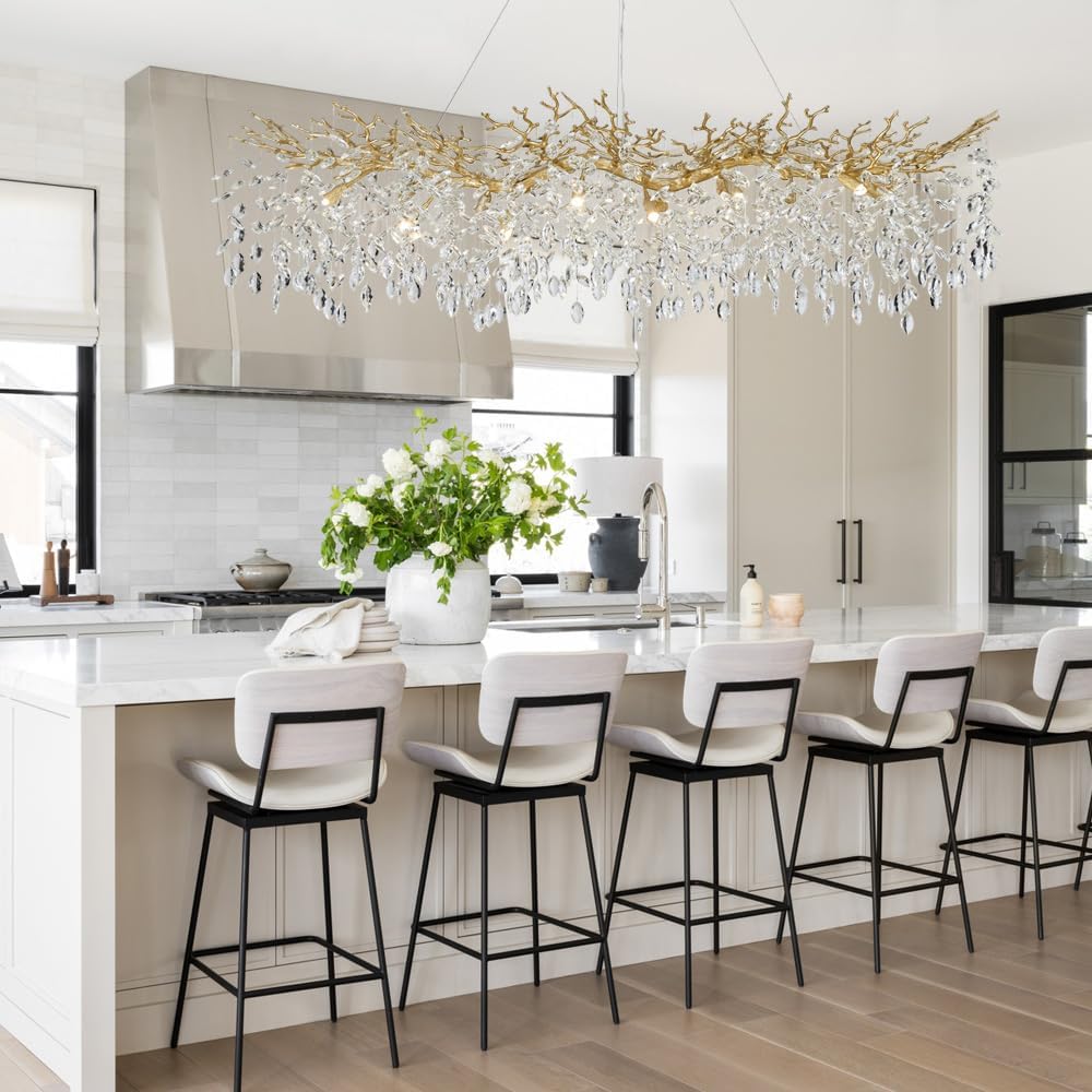 Modern Gold Crystal Chandeliers Chandeliers - L63 inch Rectangular Golden Tre...