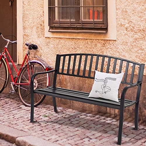 Giantex Outdoor Bench, 50” Patio Garden Bench with Steel Frame, Slat Design, ...