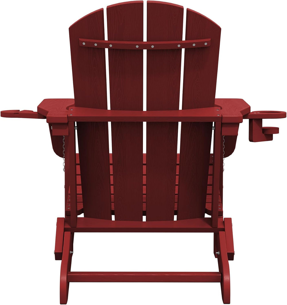 SERWALL Outdoor Adirondack Chairs with 2 Cup Holders,Foldable,Red