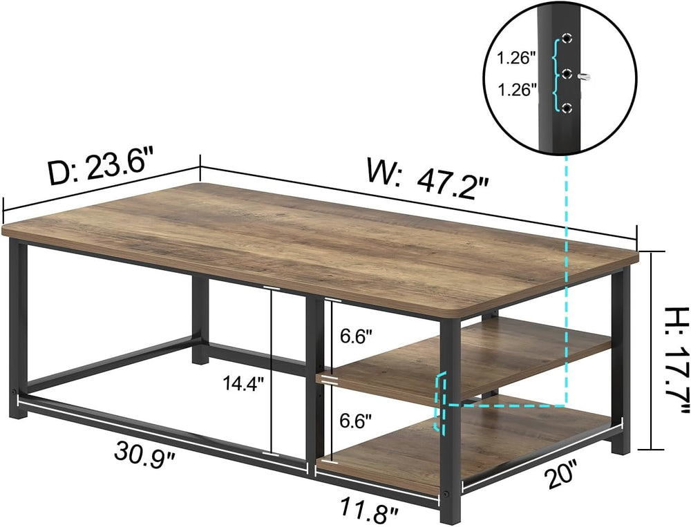 EXCEFUR Coffee Table with Storage Shelf, Modern Wood and Metal Center Table f...