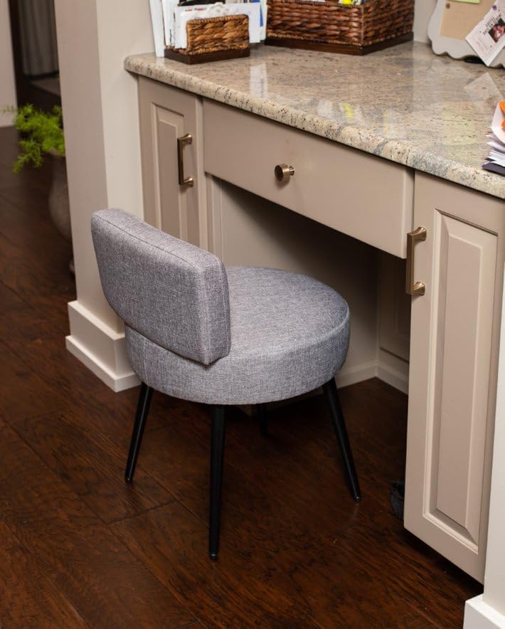 BIRDROCK HOME Linen Chair w/Back - Small Padded Footrest - Compact Round Otto...