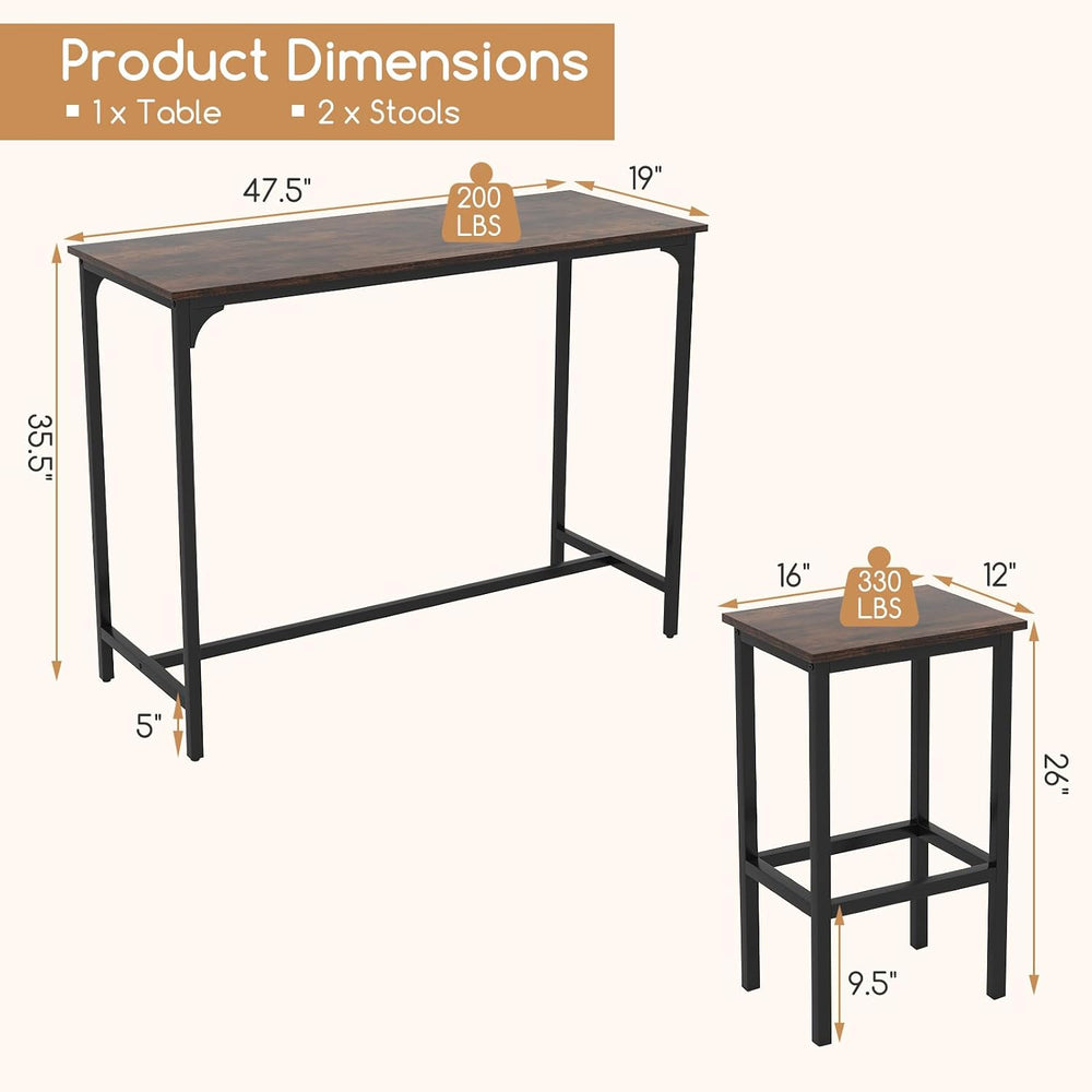COSTWAY 3-Piece Dining Table Set, 47.5" Counter-Height Kitchen Table Set