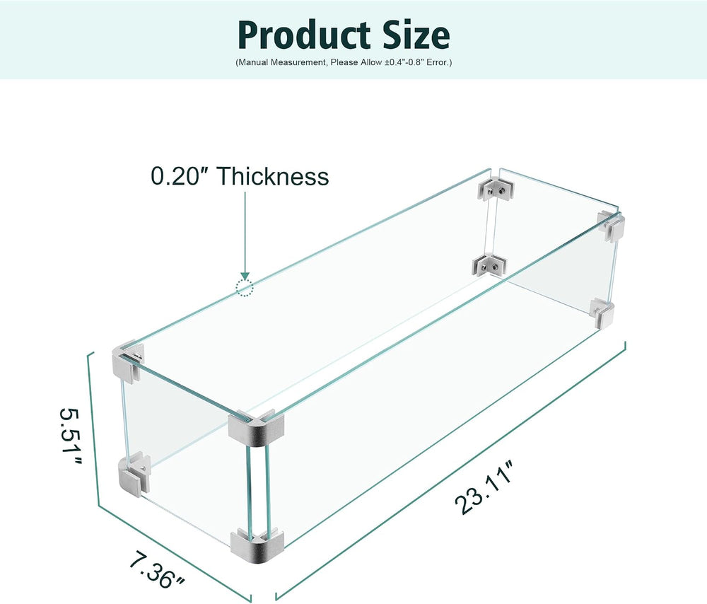 23x7x5.5 Fire Pit Glass Flame Wind Guard,Thick Tempered Glass Rectanglar Fire...