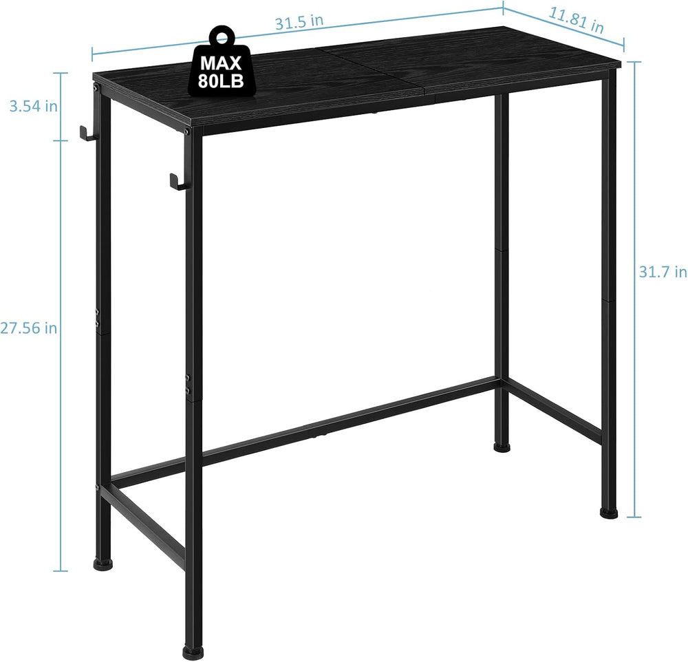 Black Modern Narrow Entryway Table - Skinny Sofa Table with Hooks for Living ...