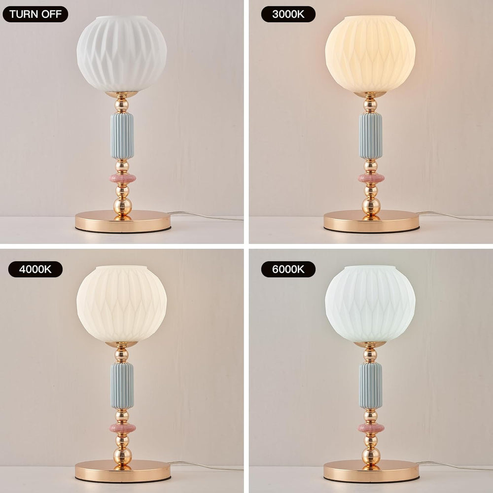Modern Milk White Glass Table Lamp Bedside Nightstand Lamp Metal Desk Light w...
