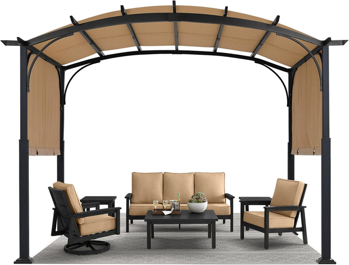 MASTERCANOPY 10x10 ft Heavy Duty Pergola with Sun Shade Canopy, Beige