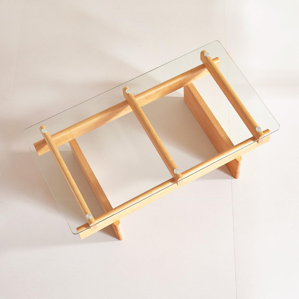 Finekoze Glass Coffee Table for Living Room,100% Solid Wood Coffee Table with...