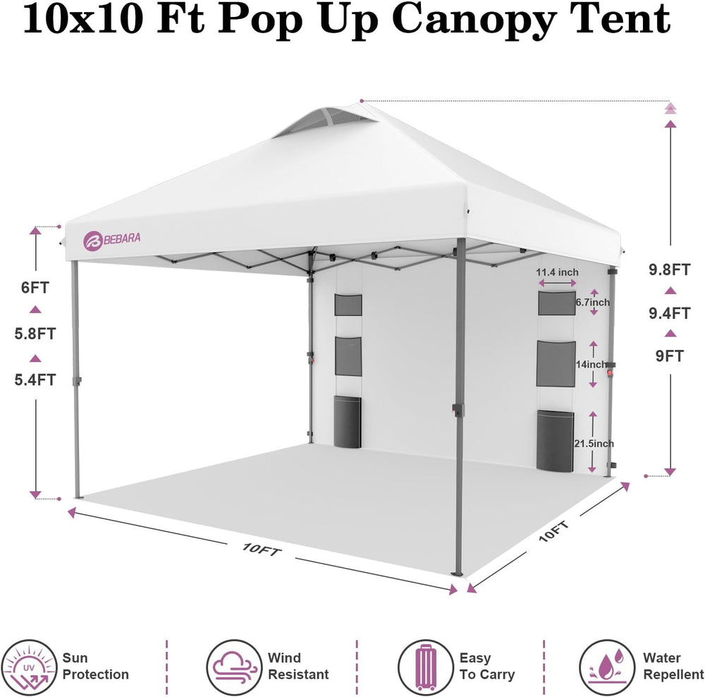 10x10 Pop Up Canopy with Sidewall, One Push Easy Setup, White