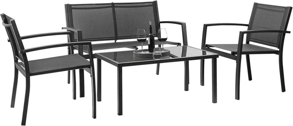 JUMMICO 4 Pieces Patio Furniture Set Modern Conversation Set Outdoor Garden P...