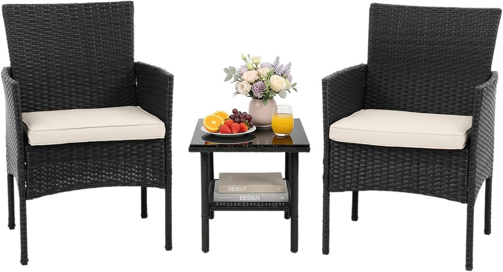 NChanmar 3 Pieces Patio Furniture Outdoor Bistro Set Outdoor&Indoor,Black