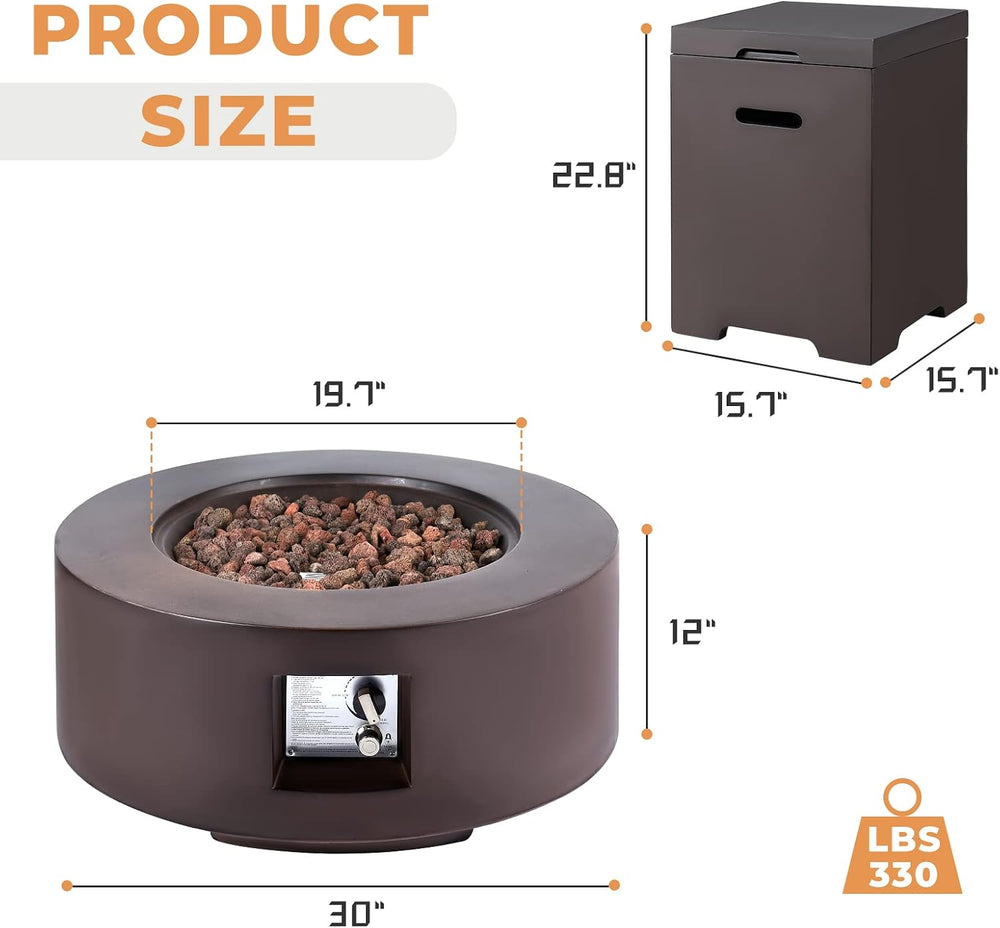 30" Outdoor Propane Fire Pit Table Round Gas Firepit Table with Tank Holder
