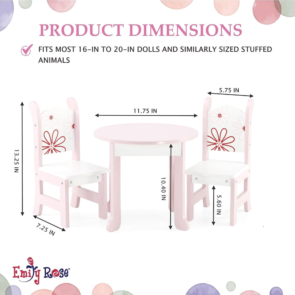 Emily Rose 18 Inch Doll Dining Table and 2 Chairs Set - Floral Collection
