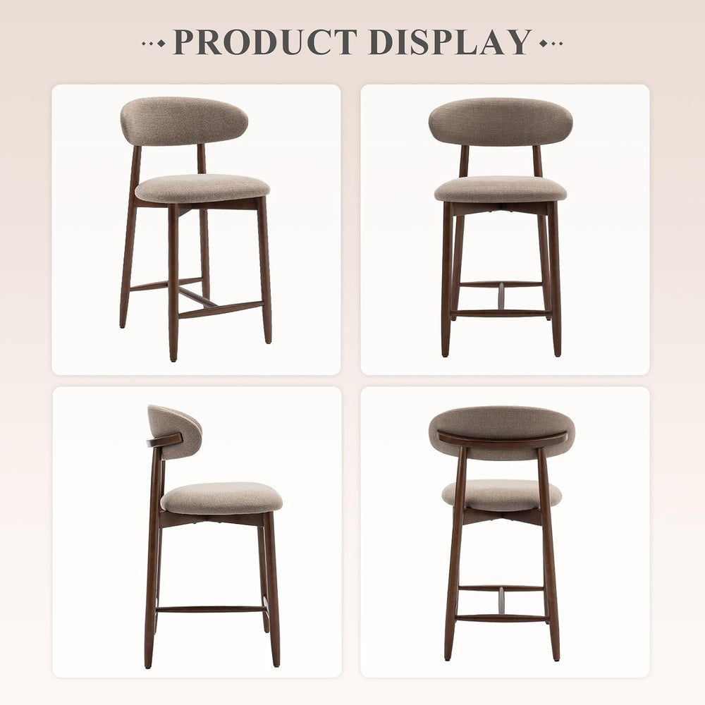COLAMY Bar Stools Set of 2, Counter Height BarStools with Back, Mid Century M...