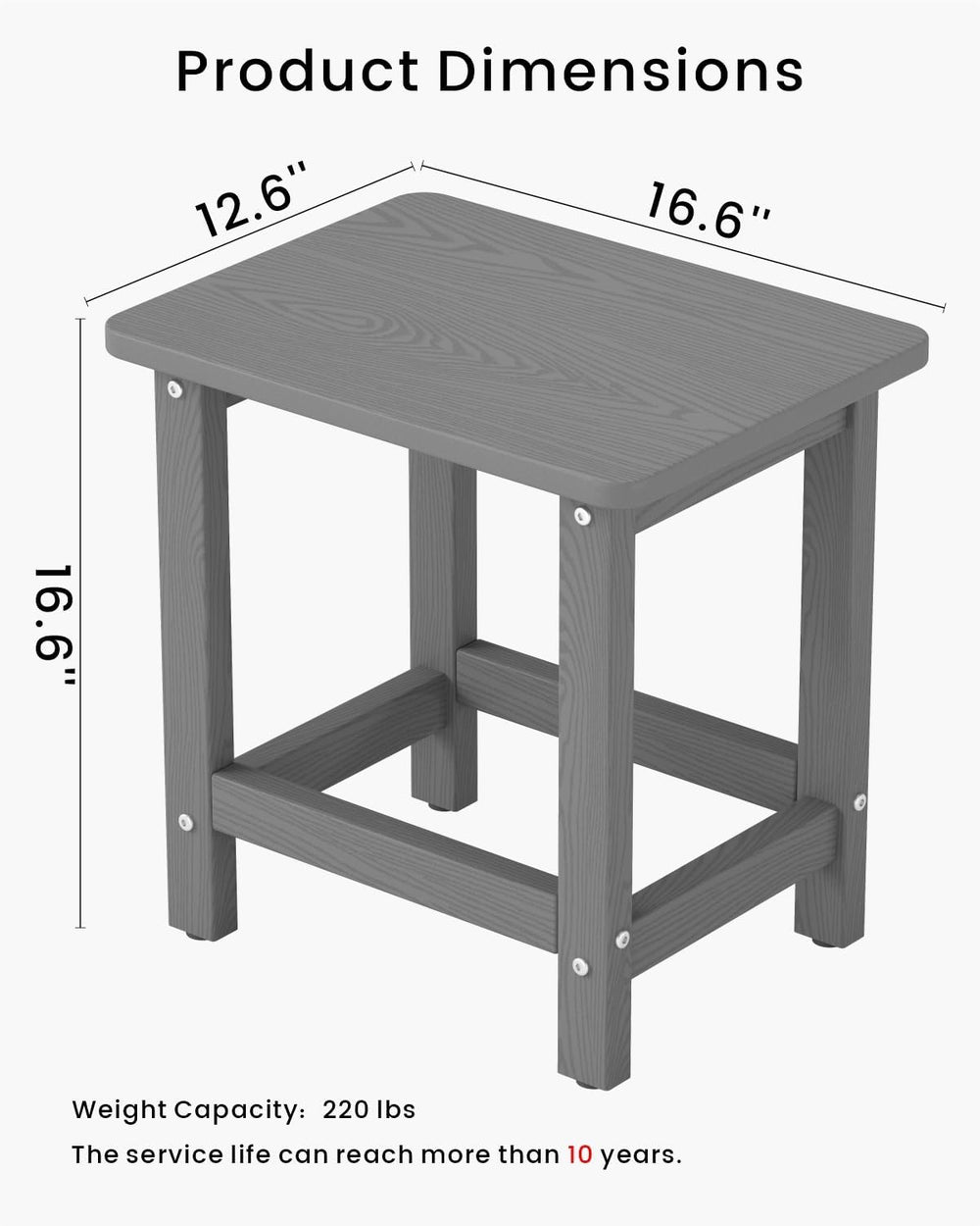 Weatherproof Outdoor Side Table, HDPE Small Outdoor Table for Adirondack, 16....