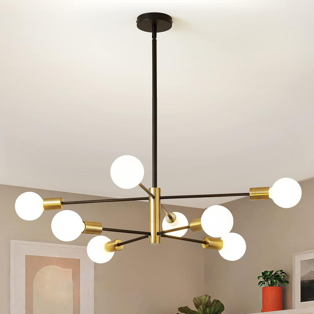 RUIYEY Modern Sputnik Chandeliers Black and Gold Mid Century Chandelier 8-Lig...