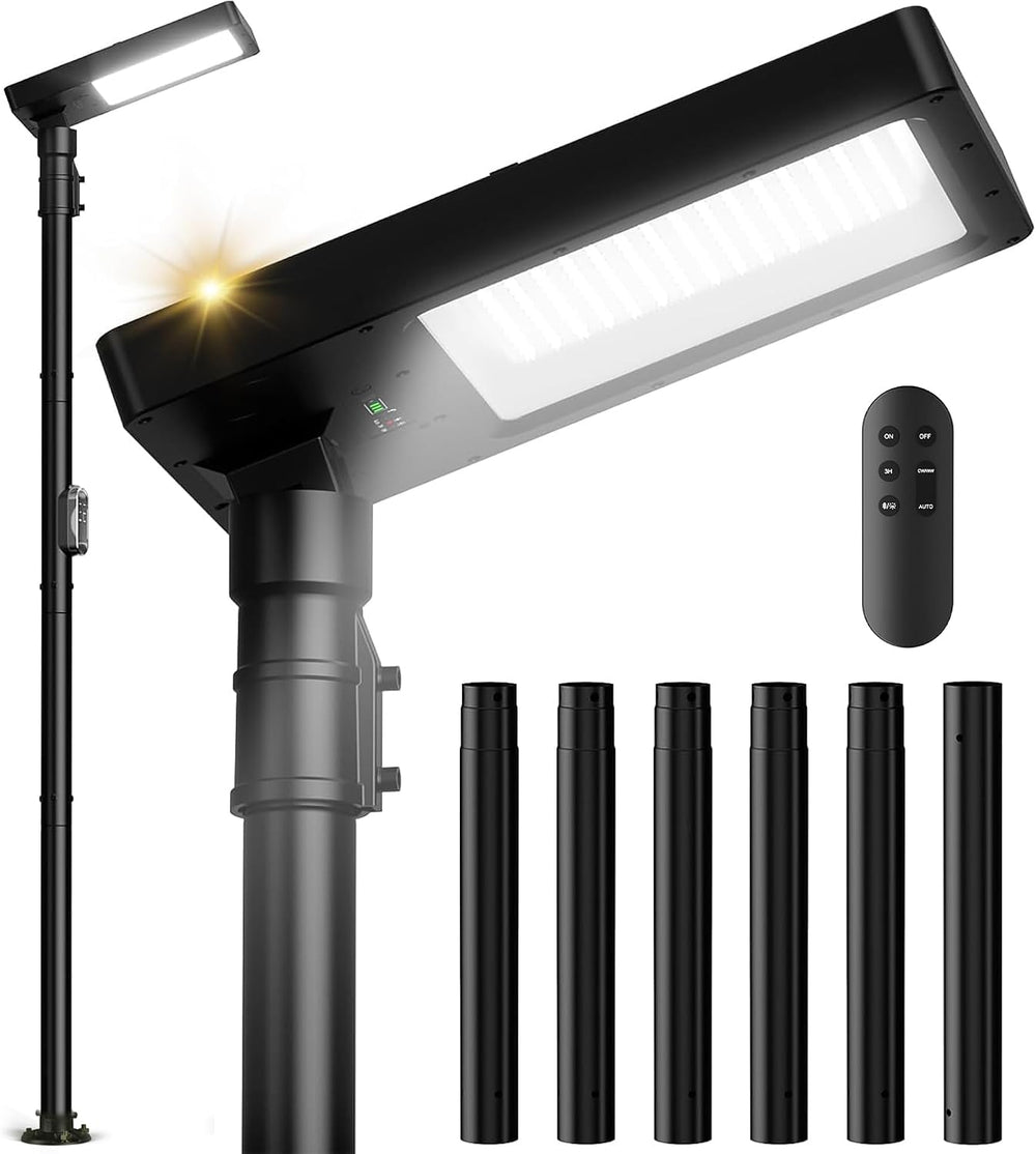 100" Solar Lamp Post Lights with Pole & Remote, Outdoor IP65 Waterpr...
