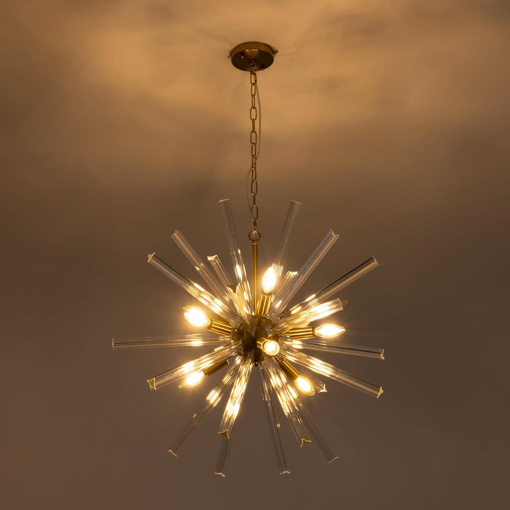 TOCHIC Gold Glass Chandelier 28.3'' D Modern Sputnik Hanging Light Ov...