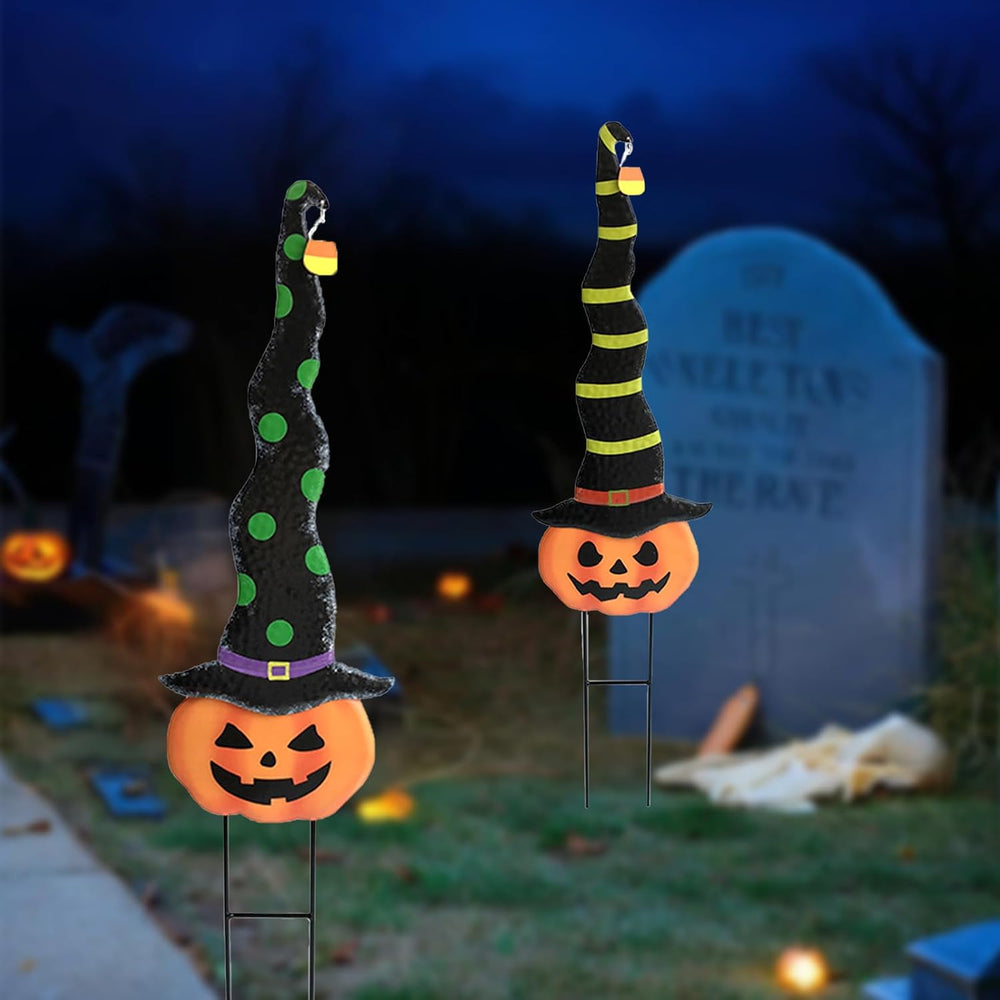 2 Pack Halloween/Thanksgiving Garden Decorations, Metal Jack-O-Lantern Yard S...