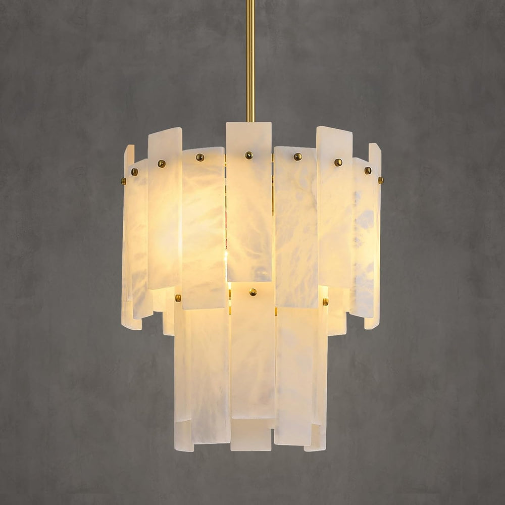 Alabaster Round Chandelier, 2-Tier Spanish Alabaster Chandeliers, Warm White,...