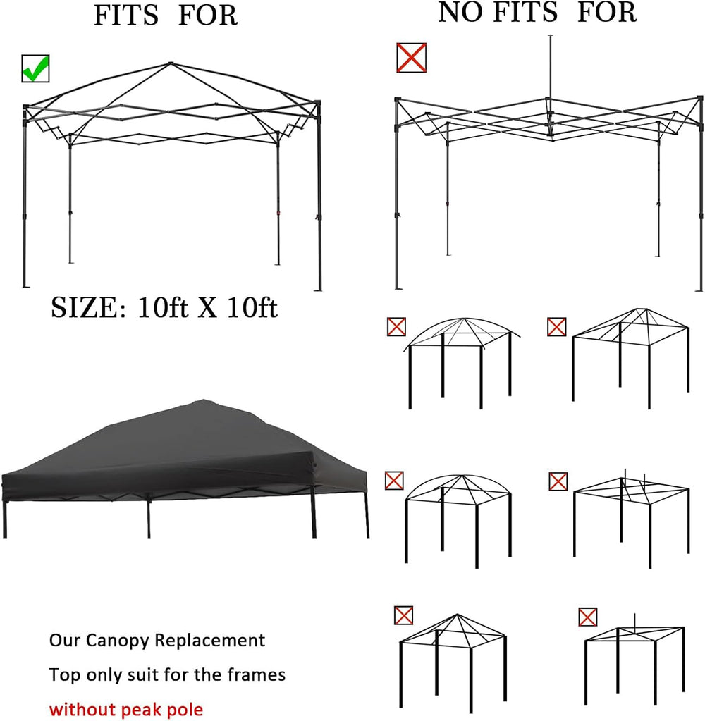 10x10 Canopy Replacement Top,300D Waterproof Pop Up Canopy Tent Cover for Str...
