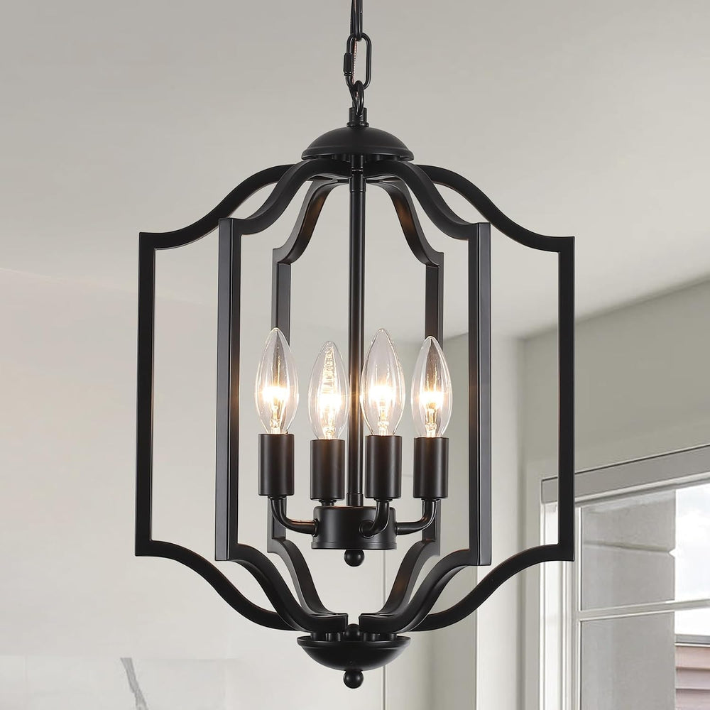 Black Chandelier Light Fixture, 4-Light Farmhouse Chandelier Dining Room Ligh...