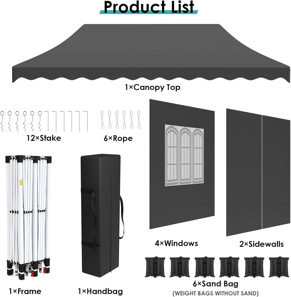 MAMIZO 10x20ft Pop up Canopy Tent w/6 Sidewalls, Canopy Tents for Parties