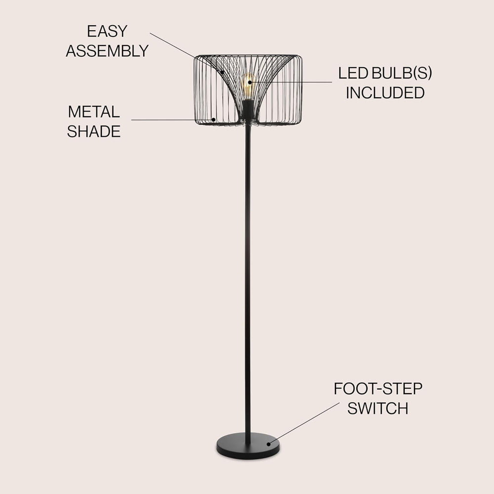 JONATHAN Y Gridley 61" Modern Industrial Metal LED Floor Lamp, Black