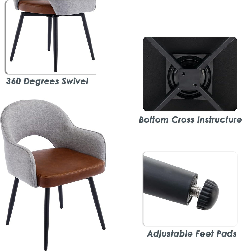 DUOMAY Modern Swivel Dining Chairs Set of 2, Linen & Faux Leather Upholst...