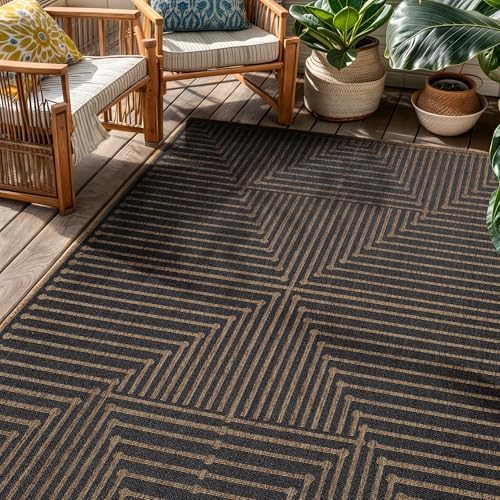 Rugshop Modern Geometric Lines Indoor Outdoor Rug Dark Gray/Natural 4' x ...