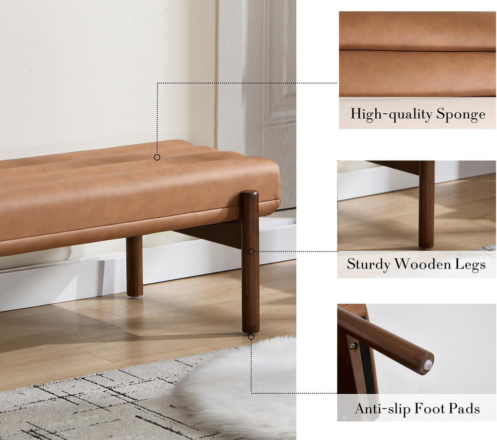 EALSON 47 Inch Entryway Bench Leather Upholstered End of Bed Bench Bedroom Be...