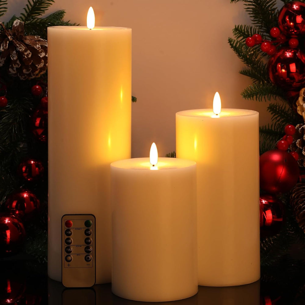 Retisee 3 Pcs White 6/8/12 Icnhes Flameless LED Candles with Remote and 2/4/8...
