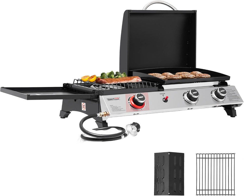 Royal Gourmet PD1305H 3-Burner Propane Gas Grill, Griddle Combo with Lid