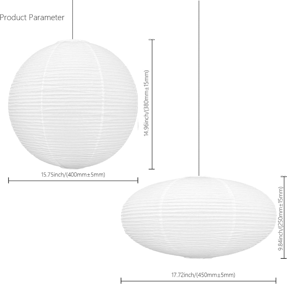 2 PCS Chinese Paper Lanterns White Lampshade, 16inch Large Round and 18inch O...
