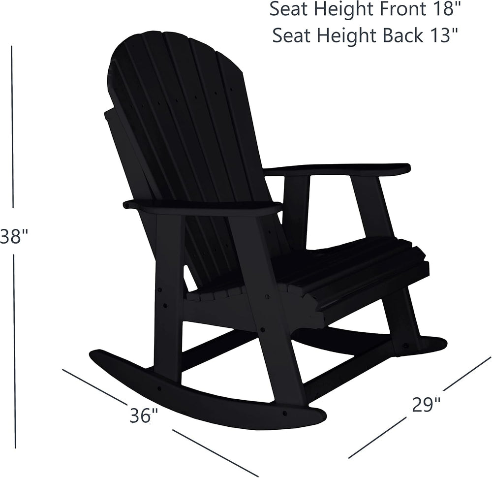 Phat Tommy Black Outdoor Rocking Chair - Adirondack Rocking Chair for Front P...
