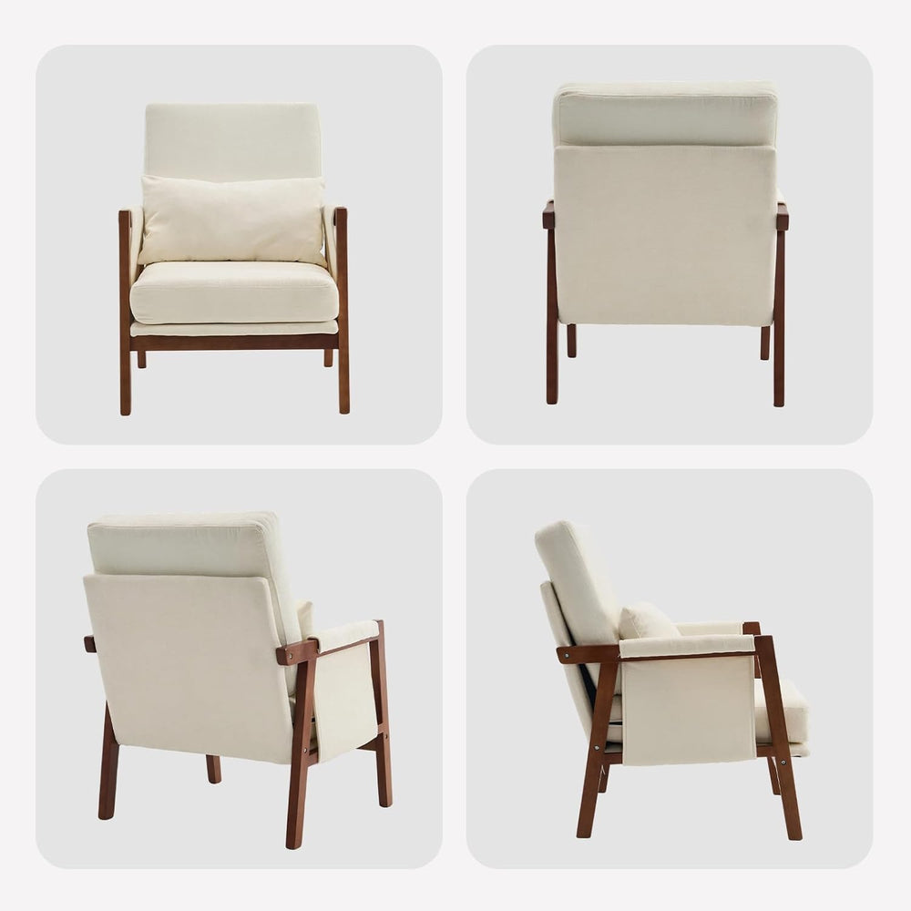 Accent Chair Mid-Century Modern Chair with Lumbar Support Pillow, Upholstered...