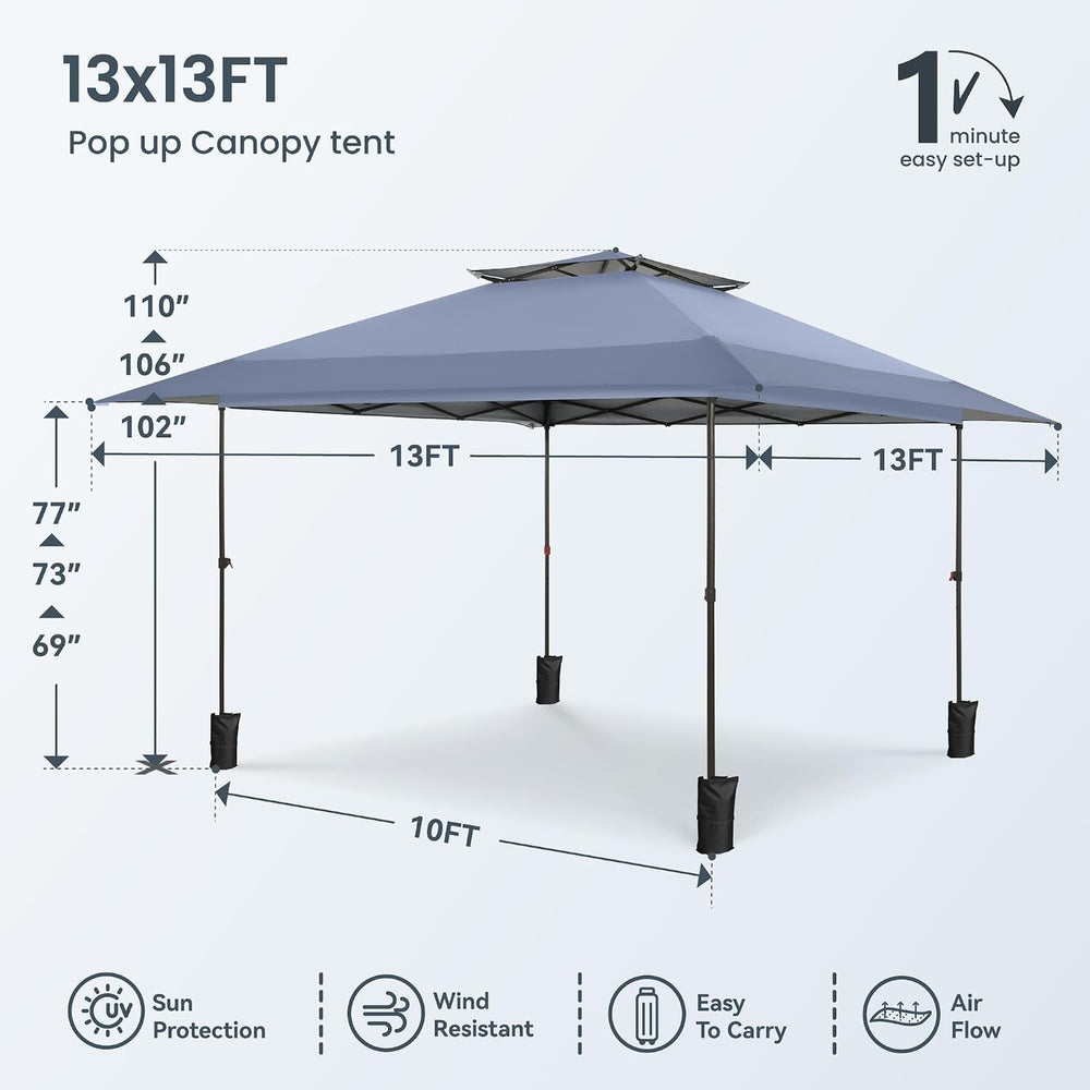 PHI VILLA 13x13 Pop up Canopy Tent, Instant Outdoor Easy One Push Tents