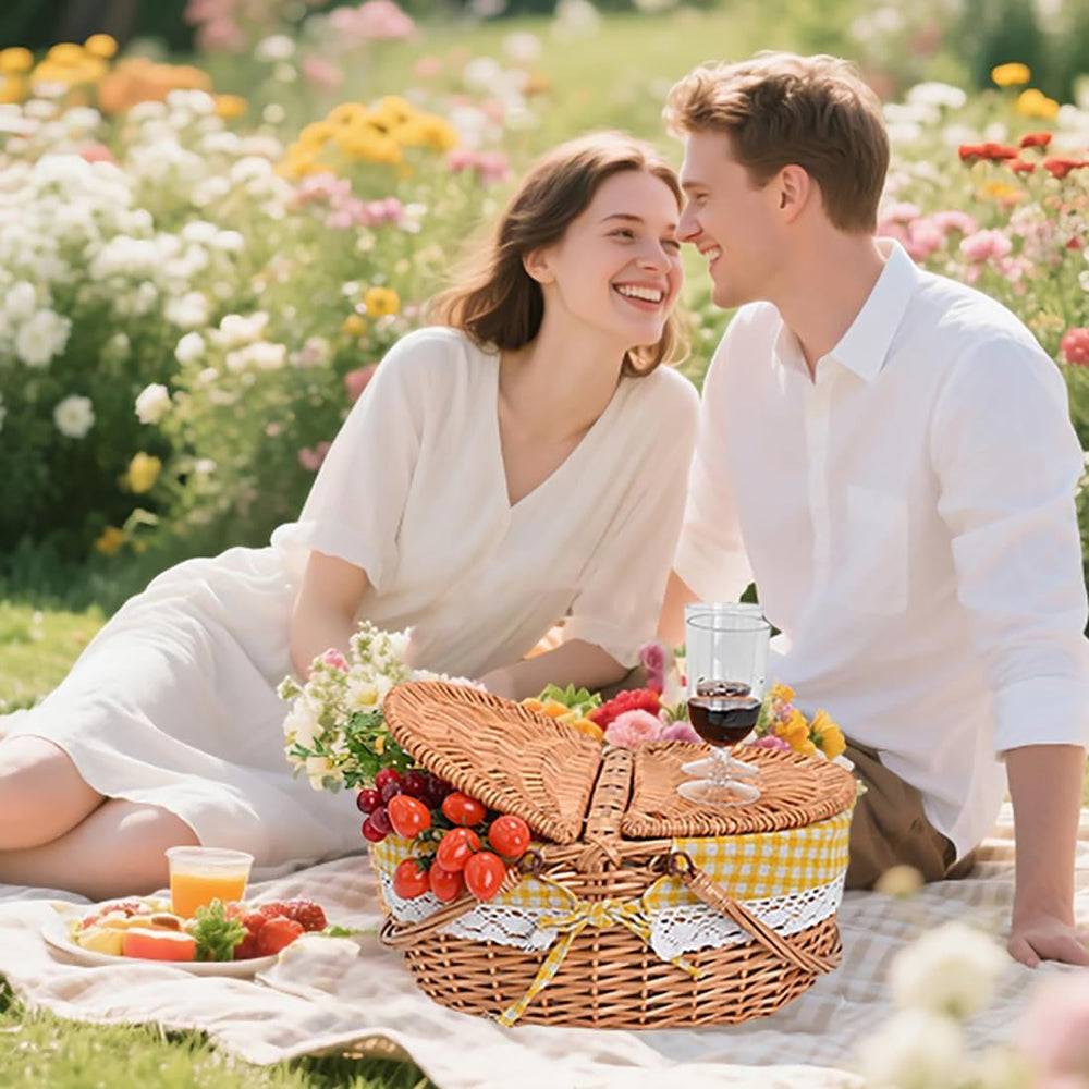 Large 15.4" Wicker Picnic Basket with Removable Liner Empty Picnic Baske...